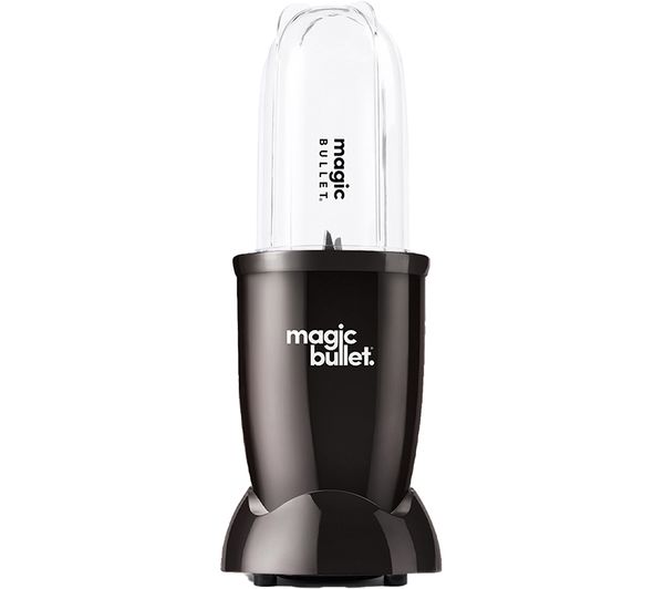 Black NutriBullet 02227 food processor with a sleek design, featuring a transparent blending cup and a sturdy base, ideal for chopping and blending ingredients.