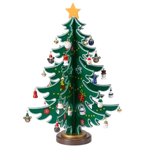Marco Paul Green and White Wooden Christmas Tree with Baubles 20cm - image 2