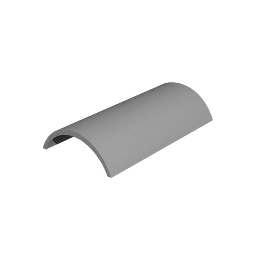 Segmental ridge fitting in grey stone color, made from durable material, featuring a smooth, curved design, suitable for roofing applications, packaged as a pallet of 120 units.