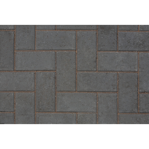 Large half battered external angle paving stone in charcoal color, featuring a textured surface and a herringbone pattern, ideal for outdoor landscaping.