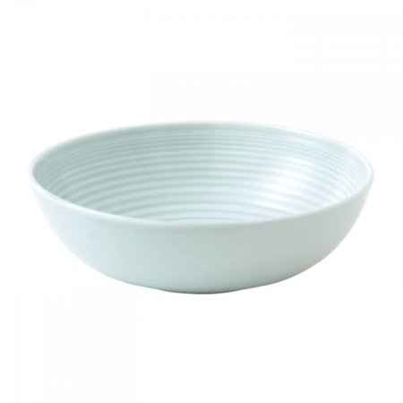 Ceramic 7" all-purpose bowl in a soft light blue color with a textured, ribbed design, featuring a smooth interior and a rounded shape.