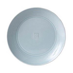 Round salad plate in a soft light blue color, featuring subtle concentric ridges and a smooth glossy finish, made of durable ceramic by Royal Doulton.