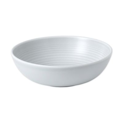 Light grey ceramic cereal bowl with a smooth finish and subtle ribbed detailing around the exterior, designed by Royal Doulton.