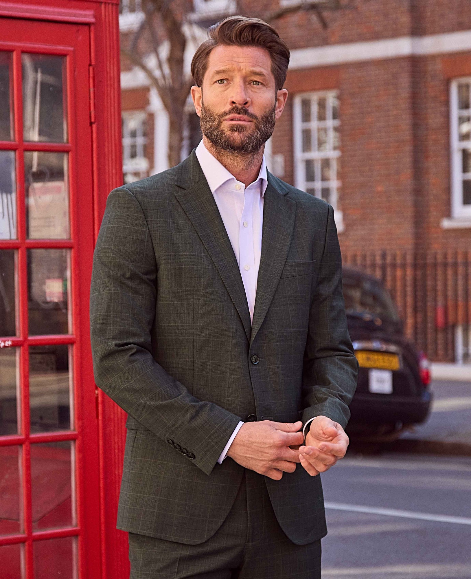 Men's Grey Prince of Wales Check Wool Blend Suit Jacket - Size: 46" x Long - Savile Row Company - image 2