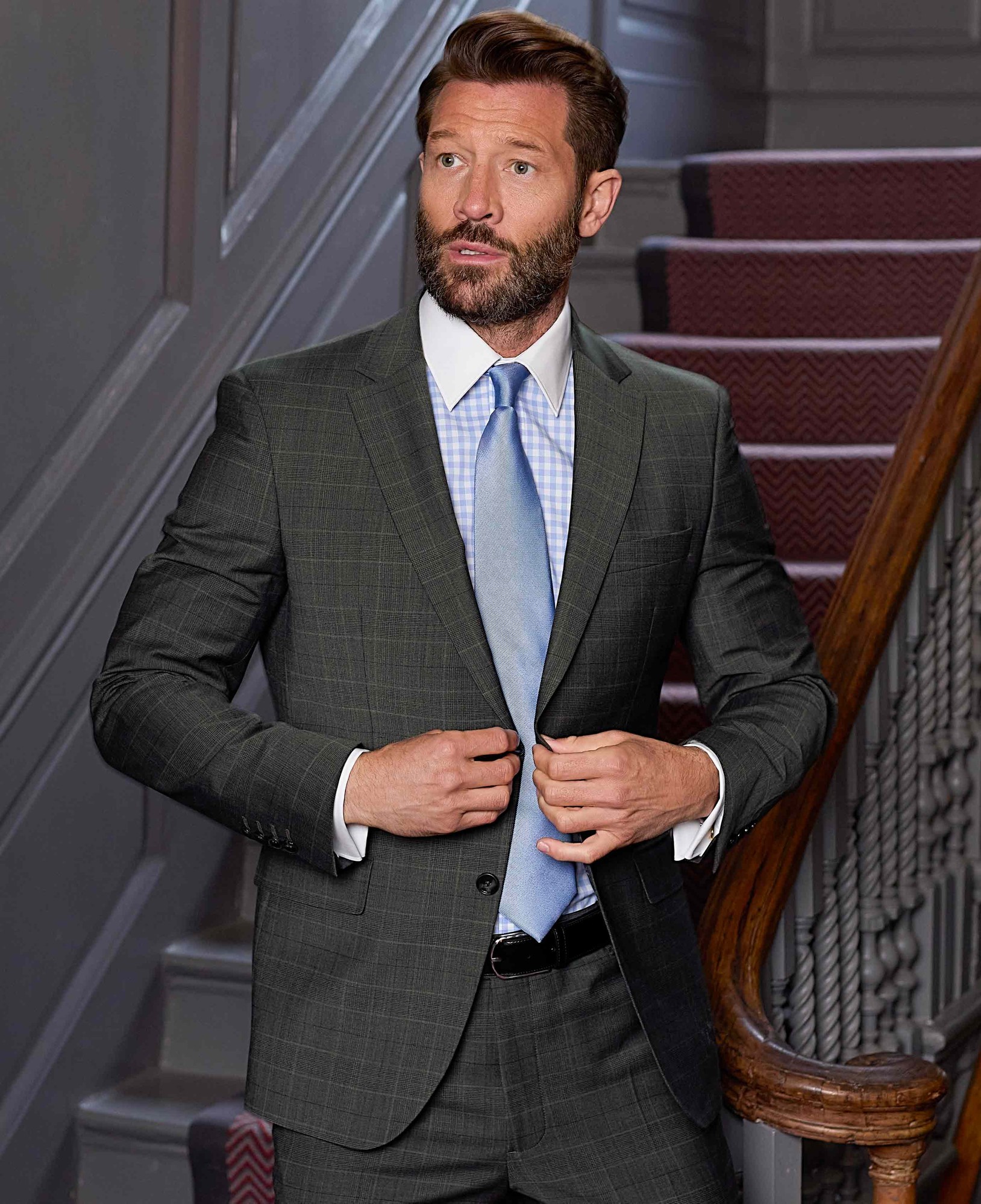 Men's Grey Prince of Wales Check Wool Blend Suit Jacket - Size: 46" x Short - Savile Row Company - image 4