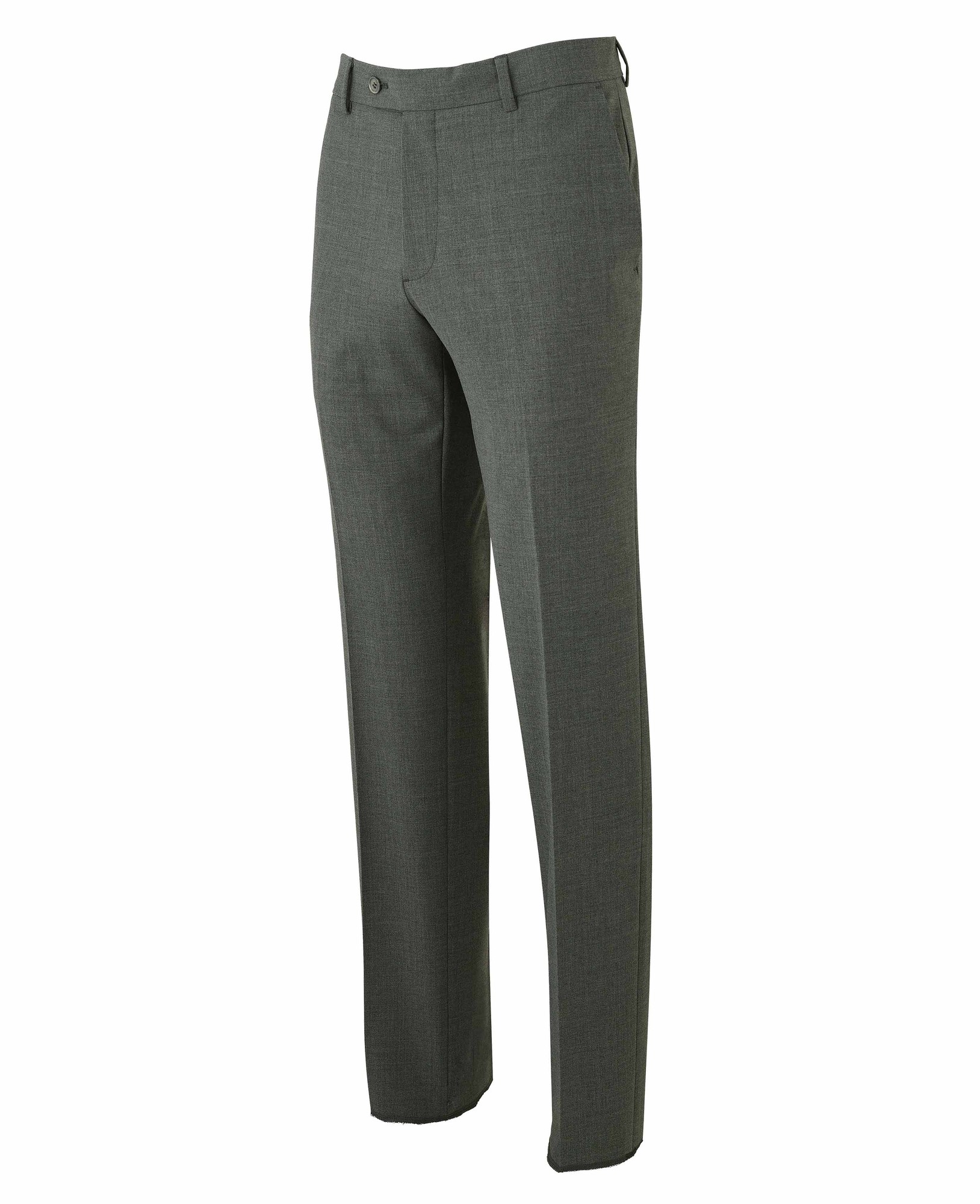 Men's grey wool-blend suit trousers featuring a tailored fit, flat front, and side pockets, available in size 32" x 30" from Savile Row Company.