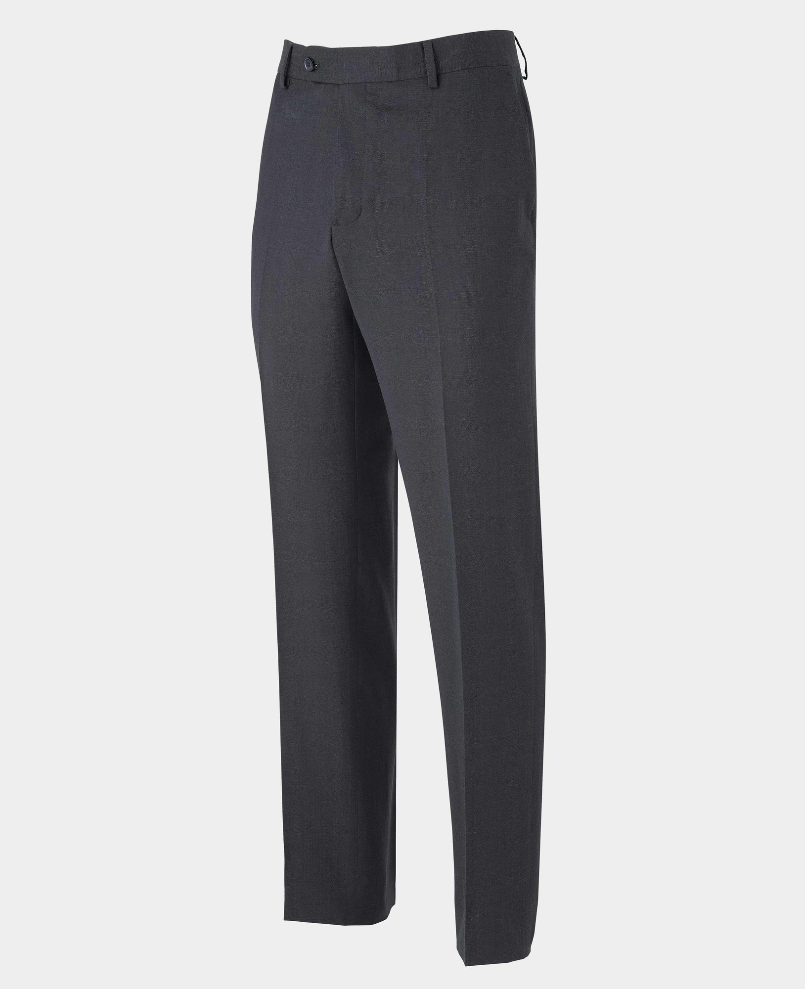 Men's navy wool-linen blend suit trousers featuring a flat front, belt loops, and a tailored fit, available in size 30" x 31" from Savile Row Company.