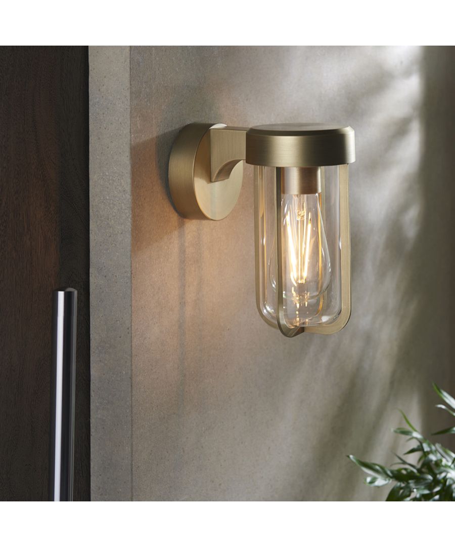 Merano Benevento Brushed Gold Clear Glass Shade Outdoor Wall Lamp - image 2