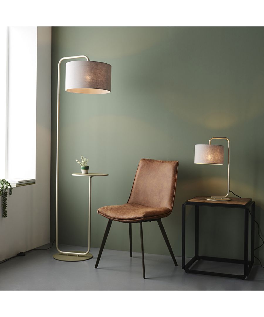 Merano Carrara Slate Grey Fabric Shade Satin Champagne Floor Lamp - image 2