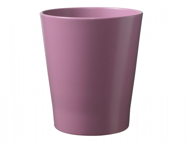 Ceramic flower pot in a matte finish, featuring a soft pink color, with a tapered design, measuring 14cm in diameter and 15cm in height.