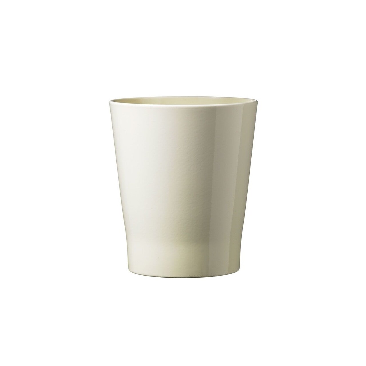 Cream-colored ceramic pot, 15 cm tall, with a smooth, glossy finish and a tapered design, suitable for planting or decorative use.