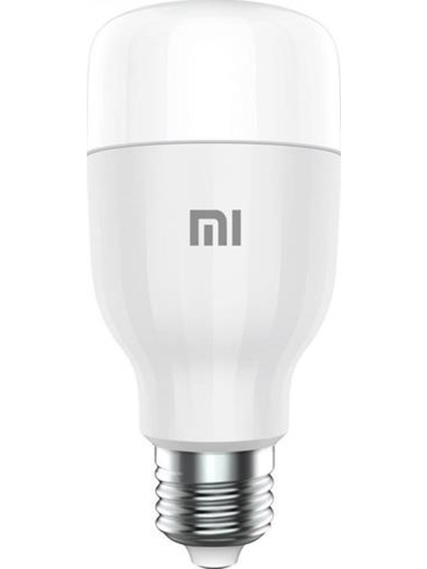 Xiaomi Mi Smart LED Bulb in white with a sleek, rounded design, featuring a silver base and the Xiaomi logo, capable of producing both white and color light.