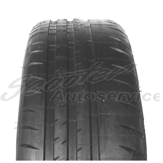 Black Michelin Pilot Sport Cup 2 tire with a smooth tread pattern, featuring a wide profile and sidewall markings indicating size 265/35 ZR20 and EV suitability.