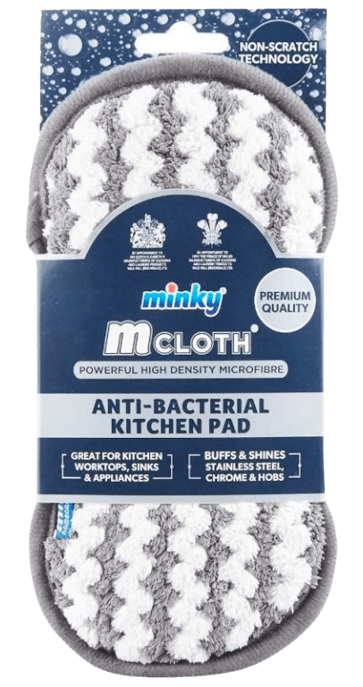 Grey Minky M-Cloth Anti Bac Kitchen Cloth featuring a textured surface, made of high-density microfibre, designed for cleaning kitchen surfaces and appliances.