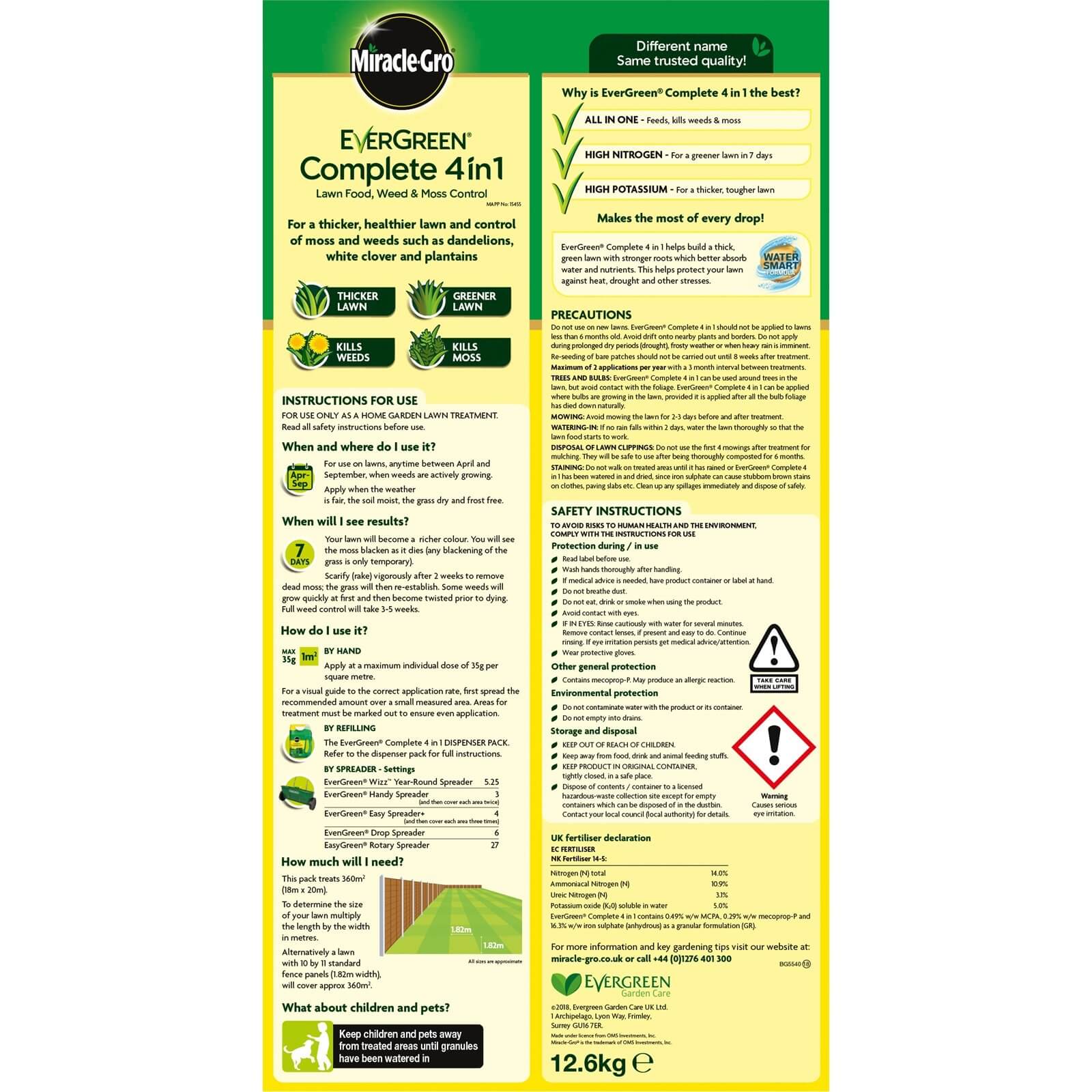 Miracle-Gro Evergreen Complete 4 in 1 Lawn Food 12.6kg - image 3