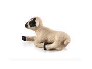 Lying sheep toy figure with a soft, plush texture, featuring a cream-colored body and distinct black face and hooves, ideal for farm-themed play.