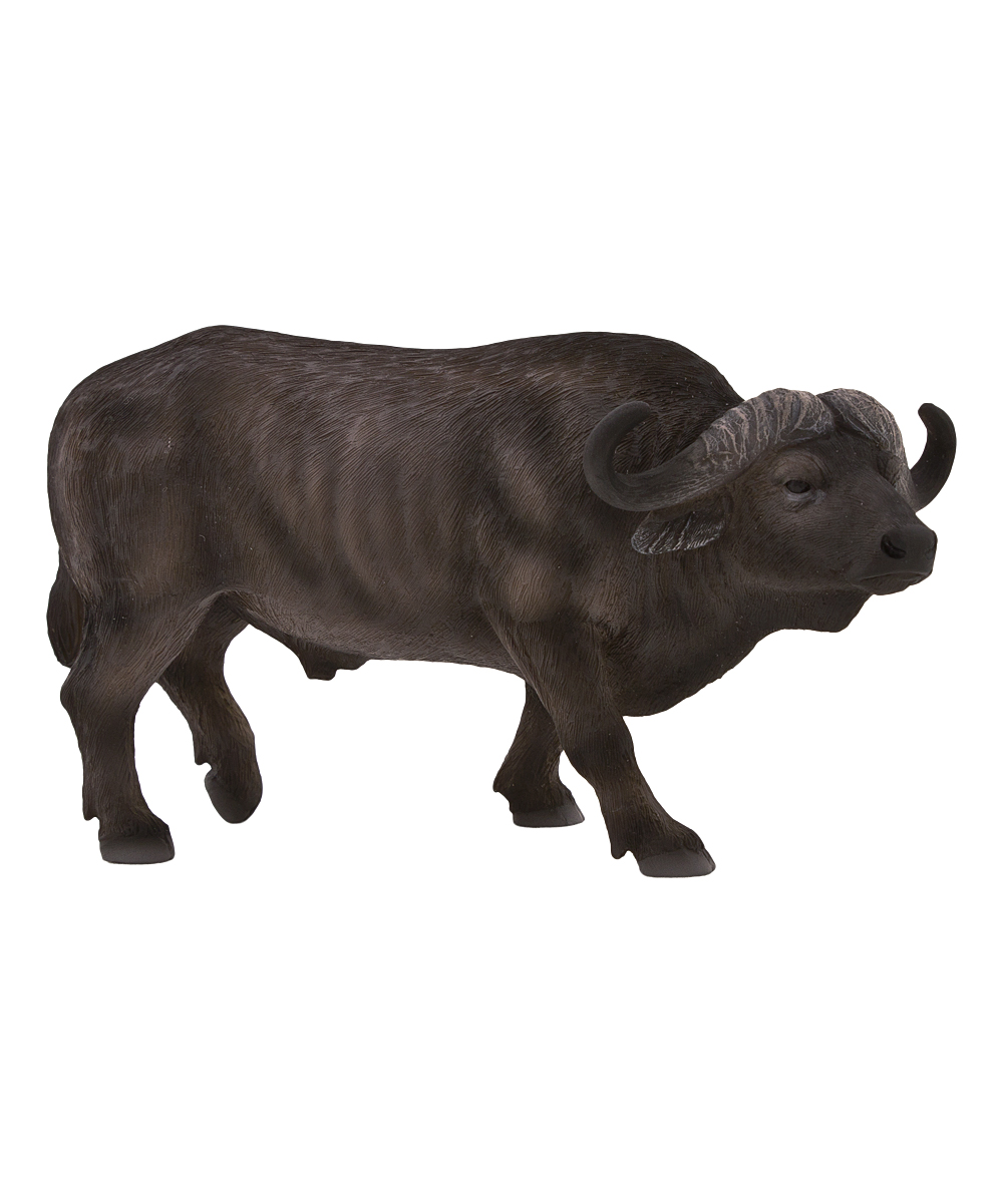 Realistic Cape Buffalo figurine in dark brown, made of durable material, featuring intricate detailing on the body and prominent curved horns.