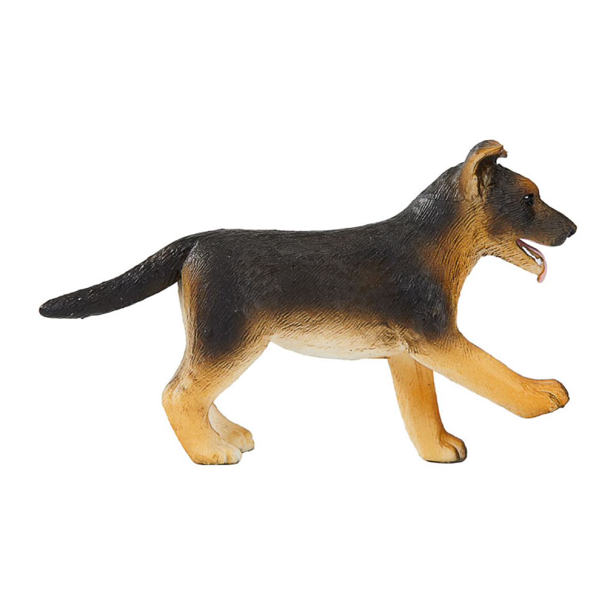 Realistic German Shepherd puppy figure with a black and tan coat, detailed facial features, and a playful stance, made from durable plastic material.