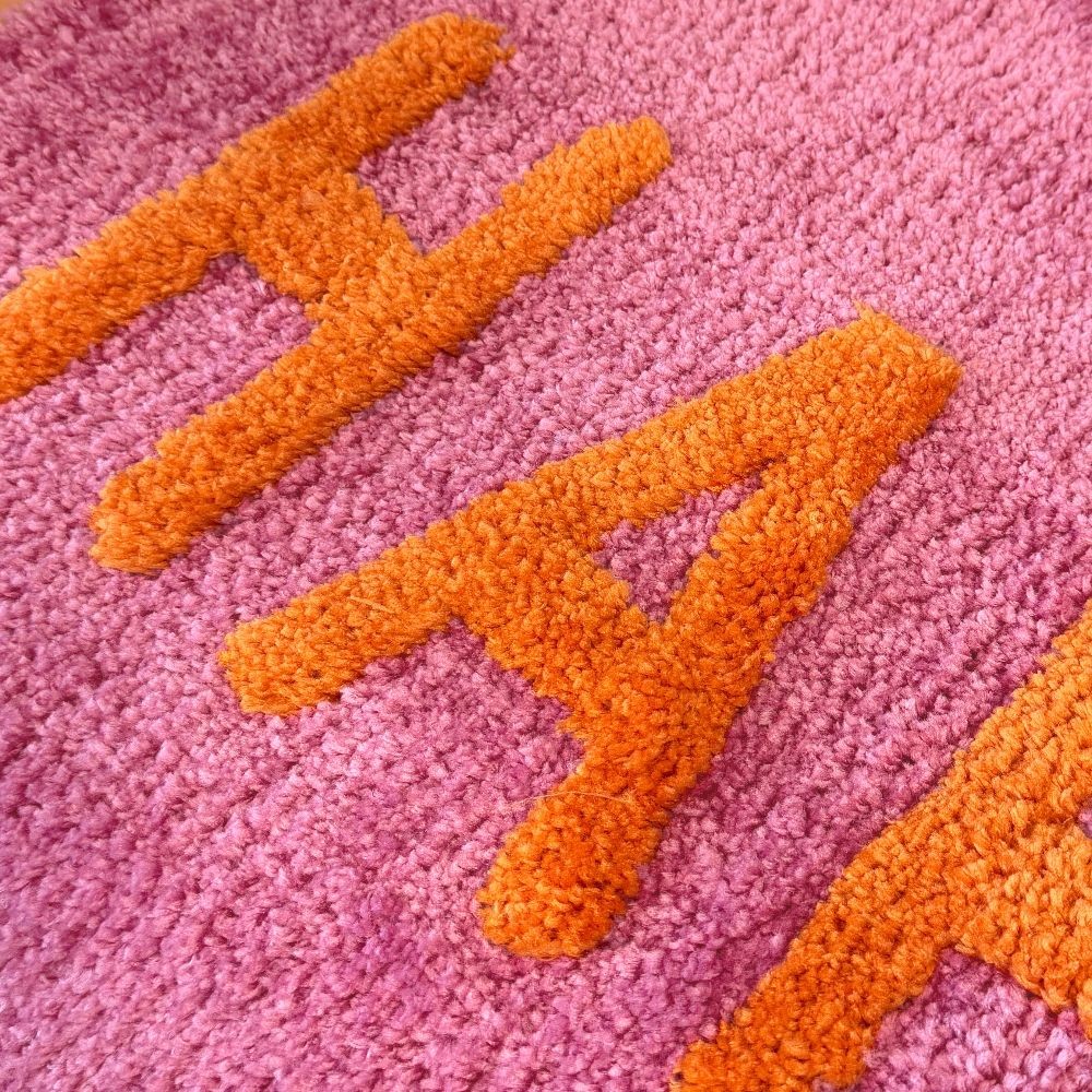 Mooky Mats Pink and Orange Happy Slogan Non Slip Bath Mat 50 x 80cm - image 4
