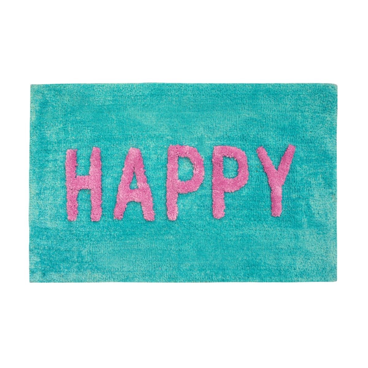 Mooky Mats Turquoise and Pink Happy Slogan Non Slip Bath Mat 50 x 80cm - image 2