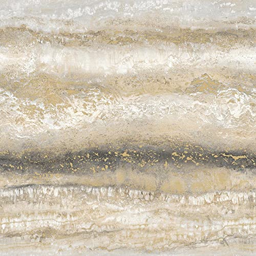 Muirva Semper Marble Gold Wallpaper features a luxurious design with swirling patterns in shades of cream, gold, and gray, measuring 10m x 53cm.