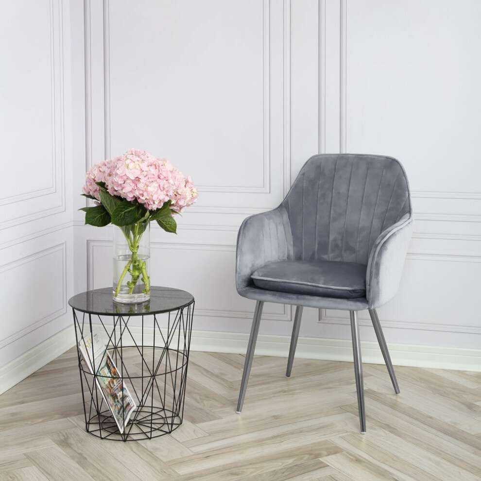 Muse Grey Velvet Accent Chair with Silver Legs Set of 2 - image 5