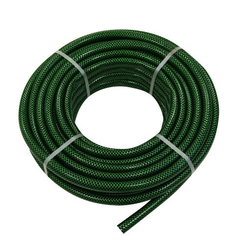 Green 13mm (1/2 inch) garden hose, 50 meters long, made of flexible material with a textured surface, coiled neatly for easy storage.