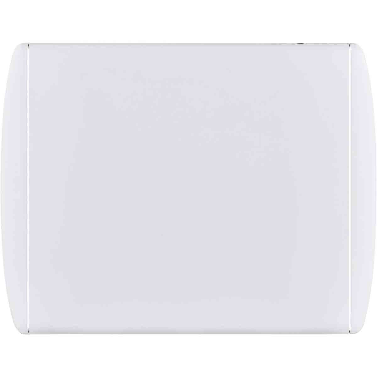 White wall-mounted electric panel heater with a sleek design, featuring a digital timer and thermostat, rated IP22 for bathroom safety, and a power output of 1000W.