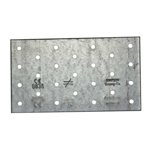 Galvanised nail plate fastener measuring 140mm x 260mm, featuring multiple holes for secure fastening, with a metallic silver finish and embossed branding.