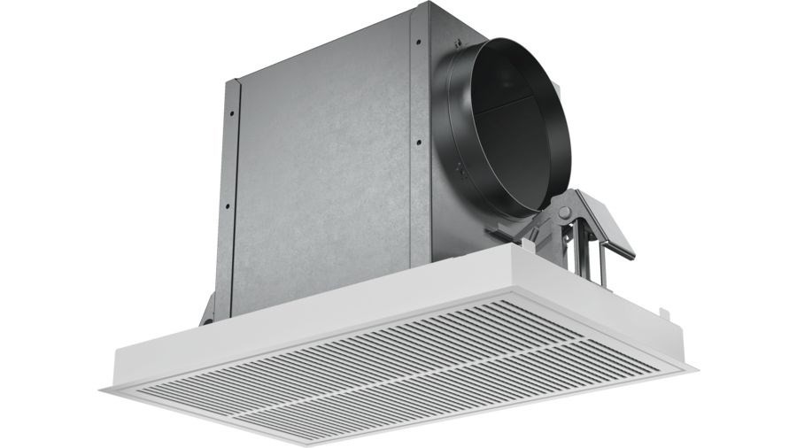 White long life regenerative recirculation module with a sleek design, featuring a metallic gray housing and a circular outlet, ideal for efficient air circulation.