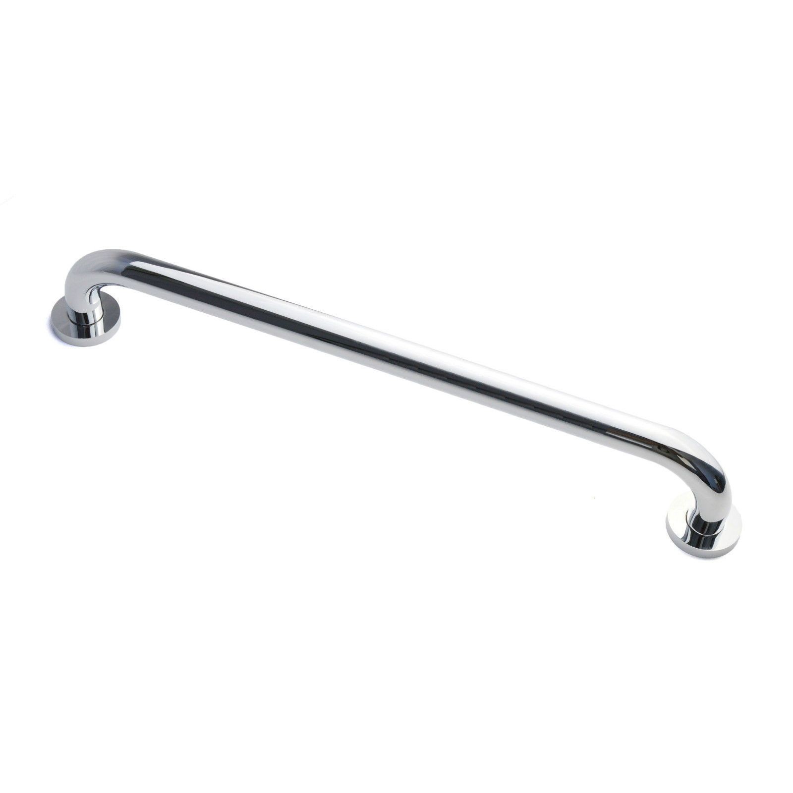 Chrome straight grab bar made of brass, measuring 400mm, features a sleek, shiny finish with rounded ends for wall mounting.