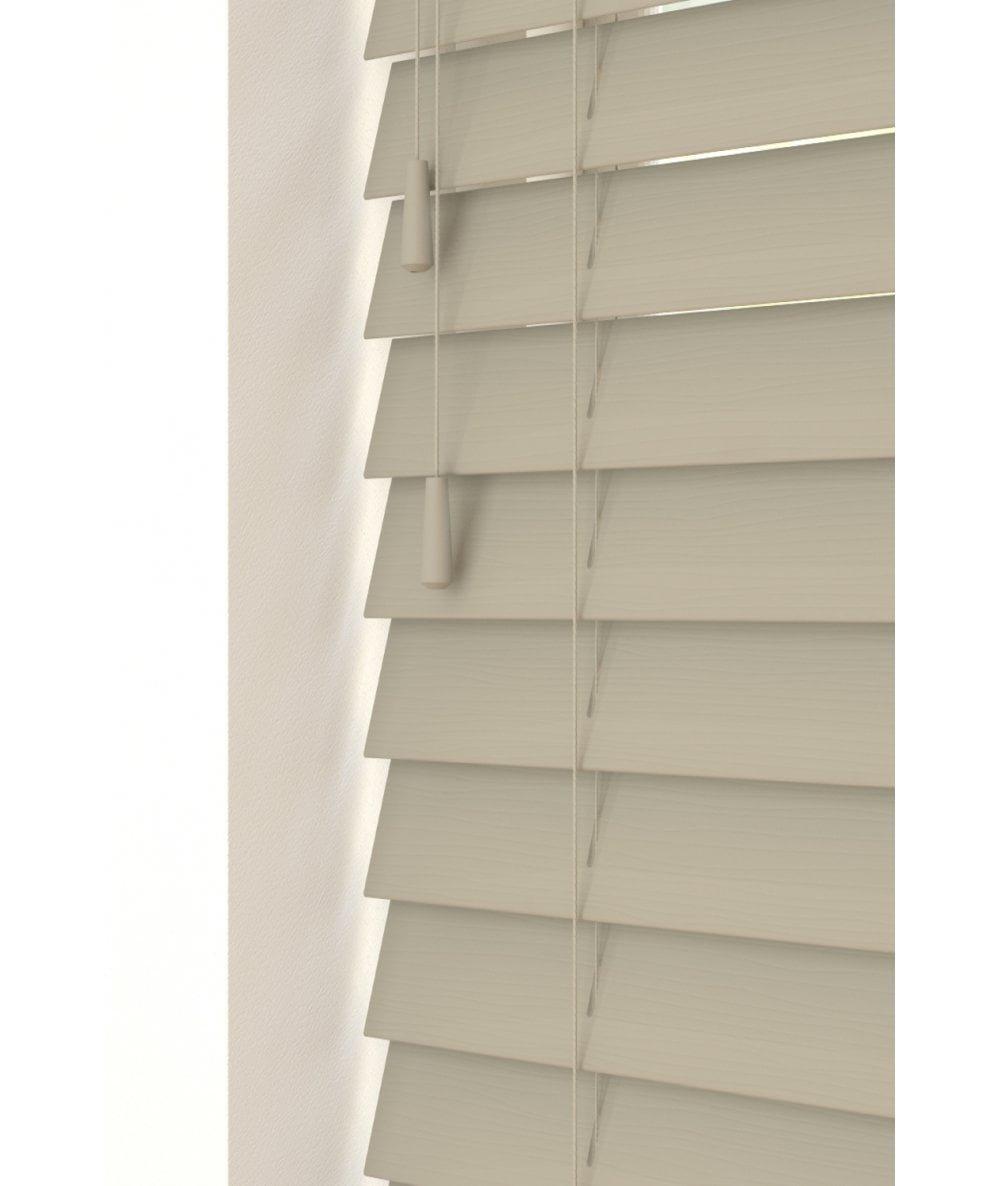 Taupe fine grain blinds with strings, measuring 80cm, featuring horizontal slats and a smooth texture, ideal for adding a subtle touch to any room.