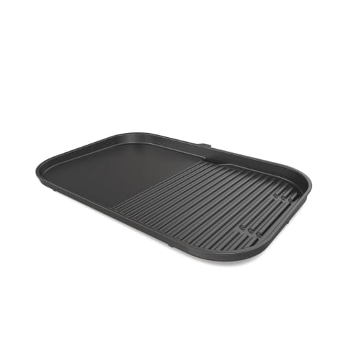 Black Ninja Woodfire XL Grill & Flat Plate features a sleek, rectangular design with one flat side and one ridged side, made from durable material for versatile cooking.
