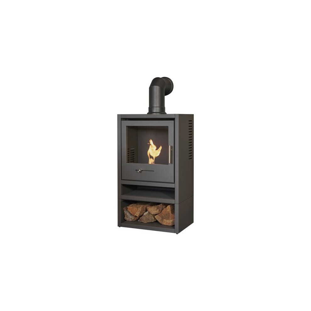 OKO S1 Charcoal Grey Bio Ethanol Stove with Log Storage and Angled Stove Pipe - image 4