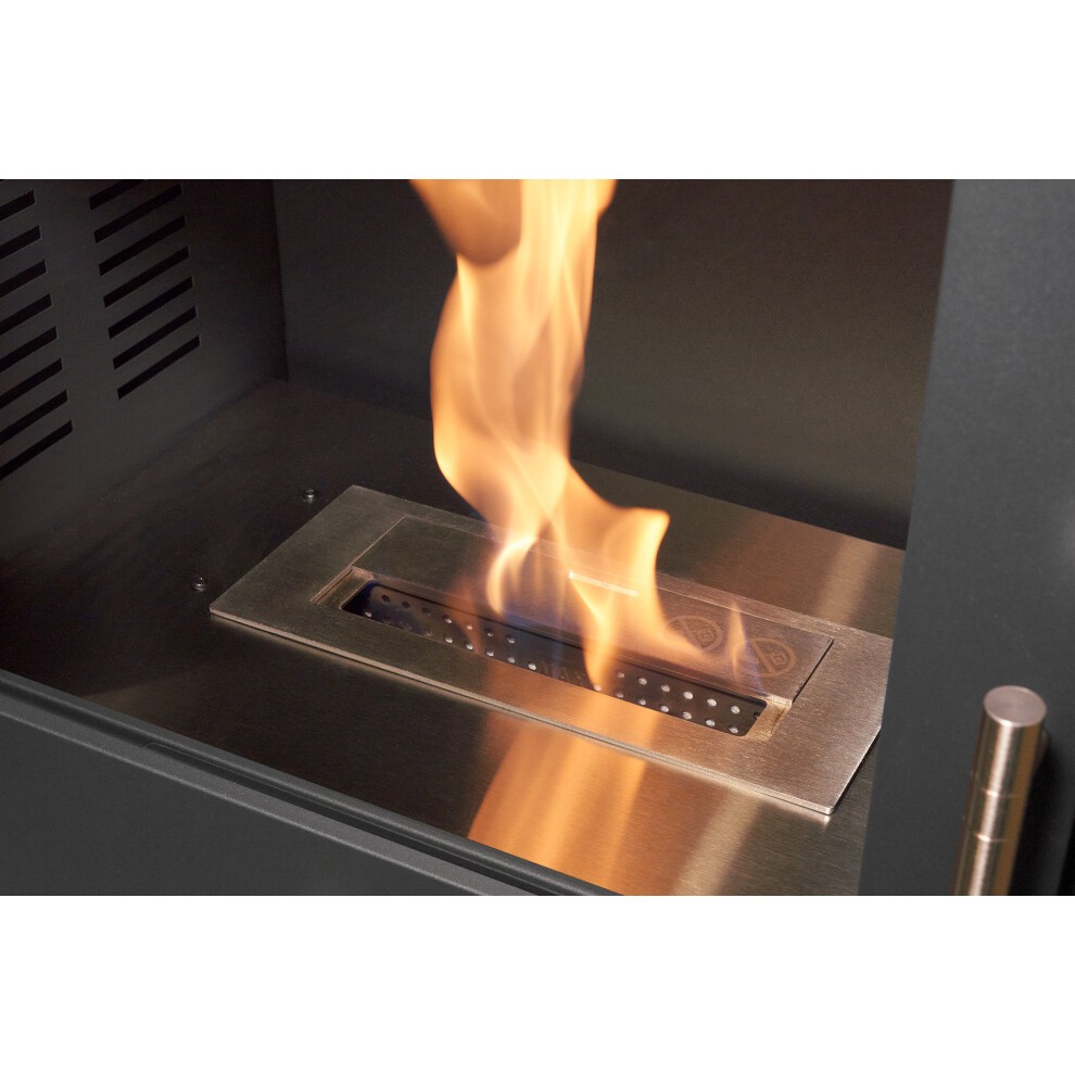 OKO S3 Charcoal Grey Bio Ethanol Stove with Log Storage and Angled Stove Pipe - image 2