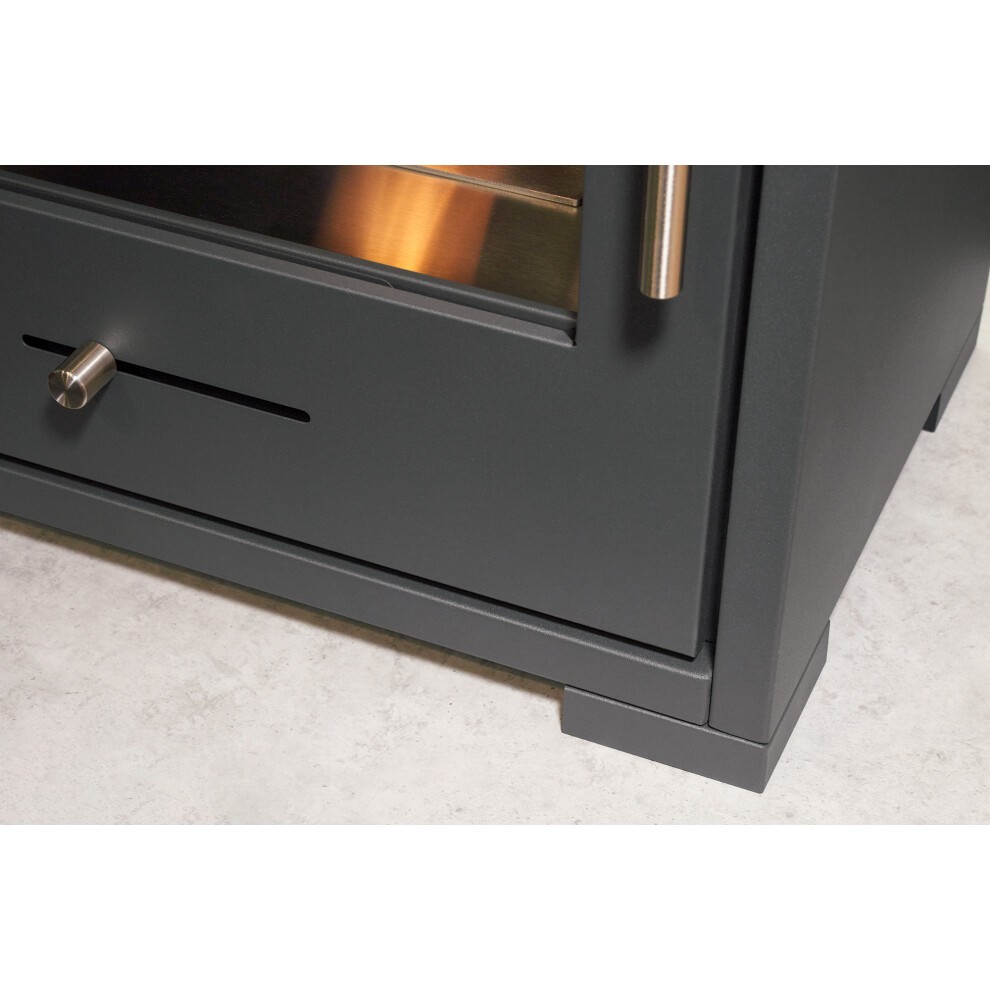 OKO S3 Charcoal Grey Bio Ethanol Stove with Log Storage and Angled Stove Pipe - image 3