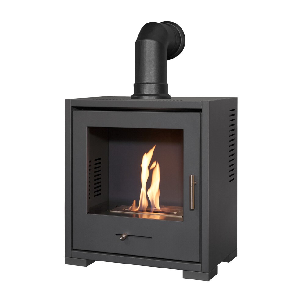 OKO S3 Charcoal Grey Bio Ethanol Stove with Log Storage and Angled Stove Pipe - image 4