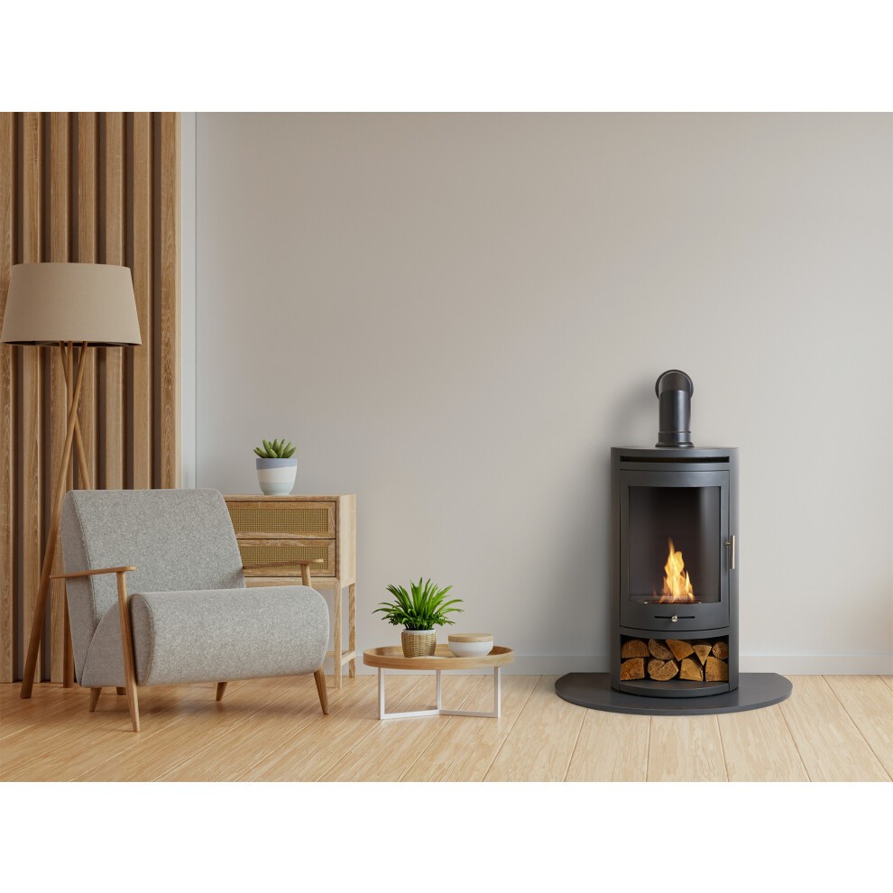 OKO S5 Charcoal Grey Bio Ethanol Cylinder Stove with Angled Stove Pipe and Truncated Hearth - image 2