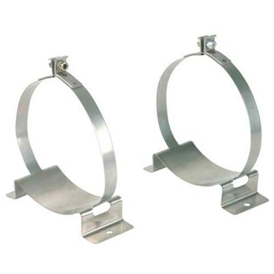 Silver metal retaining brackets designed to hold a 160mm diameter extinguisher bottle, featuring a sturdy base and adjustable mounting hardware.