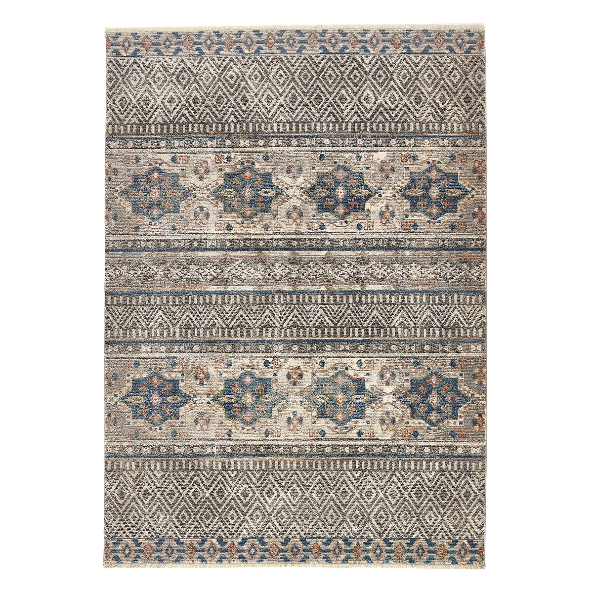 Origins Mandala Rug in grey features intricate multi-colored patterns with geometric and floral designs, measuring 120 x 170 cm, crafted from durable materials.