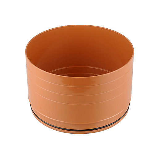 Wavin Osma Multi-Base Inspection Chamber in brown, made of durable plastic, featuring a cylindrical shape with a smooth surface and a rubber seal at the base.