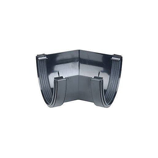 Wavin Osma DeepLine Gutter Angle in 45°, featuring a sleek black finish, made from durable plastic, designed for seamless gutter connections at corners.