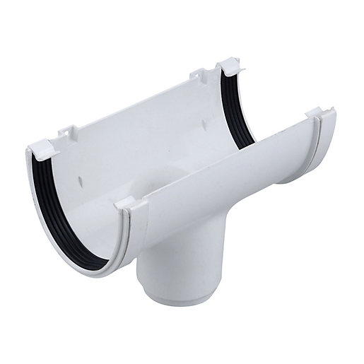 Wavin Osma DeepLine Running Outlet in white, made of durable plastic, featuring a 113mm diameter and rubber seals for secure connections.