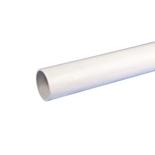 White 40mm diameter plain end waste pipe, 3 meters long, made of durable plastic, designed for push-fit installation.