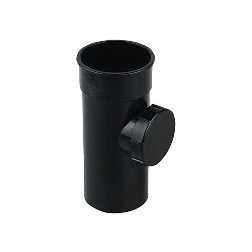 Wavin Osma RoundLine access pipe in black, 68mm diameter, featuring a smooth cylindrical body and a screwed access door on the side for easy maintenance.