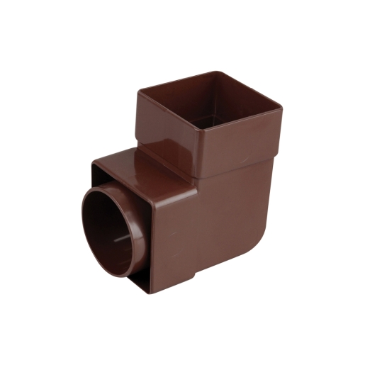 Brown square pipe bend with an 87.5° angle, made of durable plastic, featuring a 61mm diameter opening for seamless drainage installations.