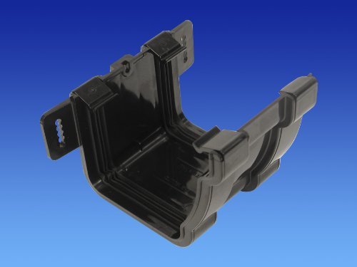 White plastic gutter jointing bracket designed for 111mm pipes, featuring a sturdy construction with interlocking edges for secure attachment.