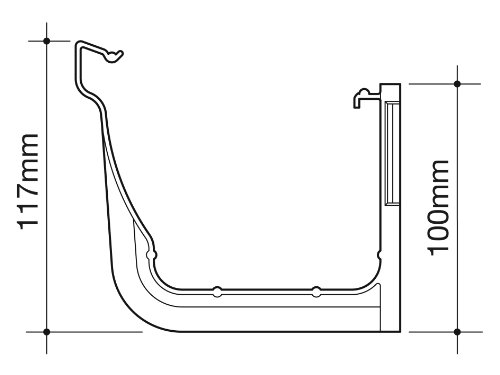 White Wavin Osma StormLine gutter support bracket, measuring 111mm, features a curved design with mounting points and a hook for secure attachment.