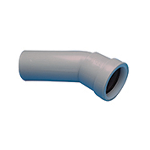 Grey 40mm push-fit spigot bend with a 30° angle, made of durable plastic, designed for waste drainage systems.