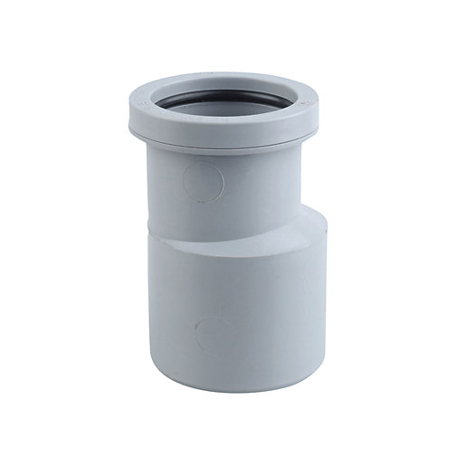 Grey 40mm push-fit knuckle bend made of durable plastic, featuring a smooth finish and a connection point for easy installation in waste systems.